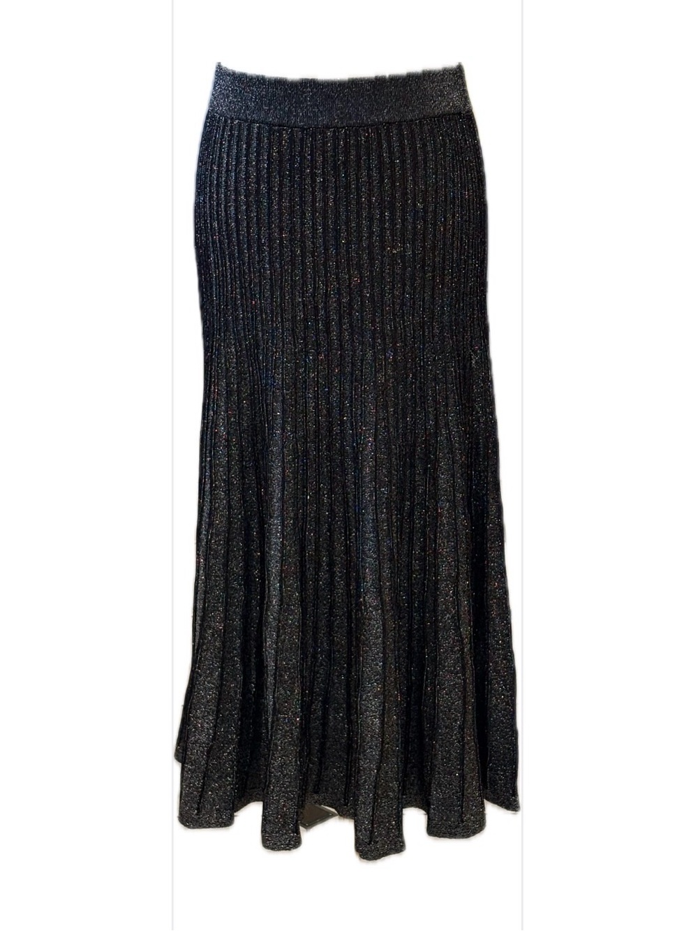 Elie Tahari NWT Ribbed Knit Black Silver Metallic Flared Skirt S